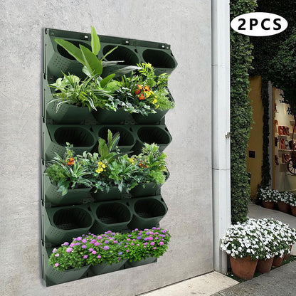 Vertical Wall Planter, Stackable Wall-Mounted Planter Indoor Outdoor w/36 Plastic Pots Living Wall Garden w/36 Non-Woven Fabrics Vegetable Hanging Pocket Holder Flowerpot (Army Green)