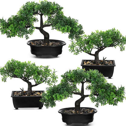 Jexine 4 Pack Artificial Bonsai Tree, Indoor Small Fake Plants in Pots for Home Table Office Desk Bathroom Shelf Bookshelf Bedroom Living Room Farmhouse Decorations