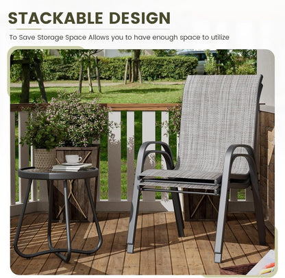 UDPATIO Patio Dining Set of 3, Outdoor Table and Chairs Set with Glass Table, 2 Stackable Patio Chairs with High Back, Outdoor Furniture Sets for Deck Garden Backyard Lawn Poolside (Light Grey)