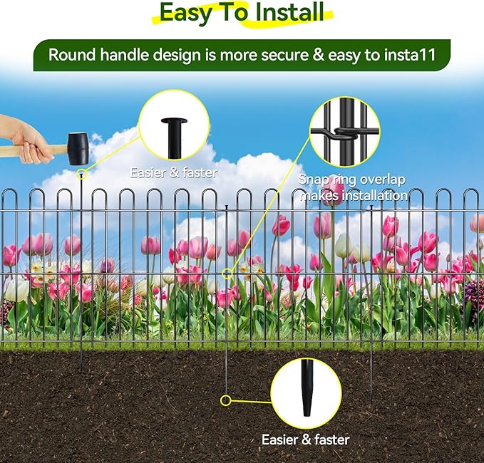 15 Panels Decorative Garden Fence, 32ft X 32in Rustproof Metal Animal Barrier Fence, No Dig Fence Garden Fence, Arched Flower Bed Edging Ornamental Wire Border Fencing for Outdoor Yard, Patio Decor