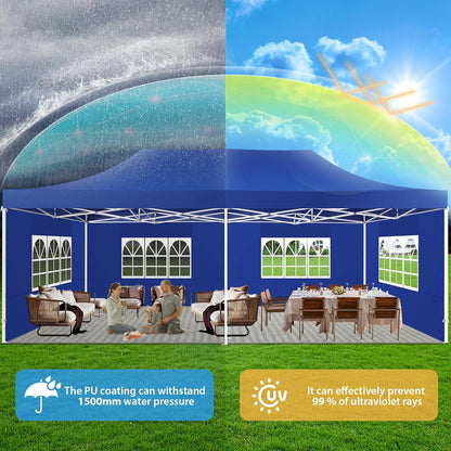 COBIZI 13x26 Pop up Heavy Duty Canopy Tent with 6 Sidewalls, Upgrade Comercial Large Space Stability, 550D Oxford Fabric Waterproof PU-Coated, Outdoor Tents for Party, Market, Wedding, Patio