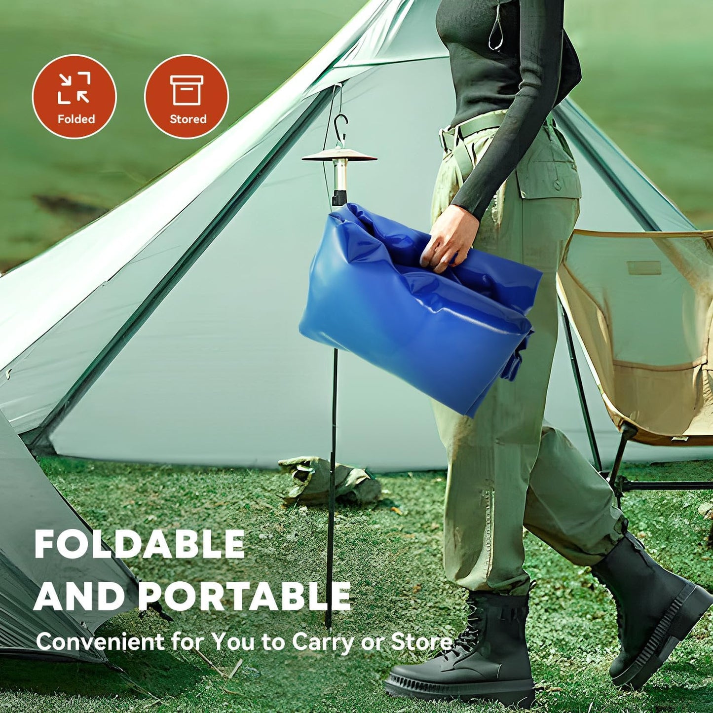 LANUEVA 158 Gal/600L Portable Water Storage Bladder, 1000D PVC Foldable Water Tank with Spigots and Overflow Kit, Water Storage Containers for Emergency Water, RV, Irrigation&Camping (Blue, 600L)