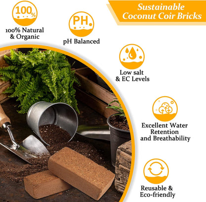 Riare 2pcs Organic Coco Coir Bricks Soil Blocks- 100% Natural Compressed Coco Peat Brick Coconut Fiber Substrate with Low EC& pH Balance, High Expansion Coco Coir Pith Coconut Husk for Garden