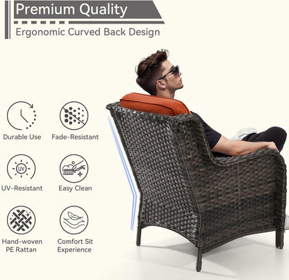 7 Pieces Outdoor Patio Conversation Set, Wicker Furniture Set Includes 3-Seat Sofa, Patio Rattan Dining Chair Set of 4, 2 Ottomans, for Porch, Yard, Mixed Brown Rattan, Orange