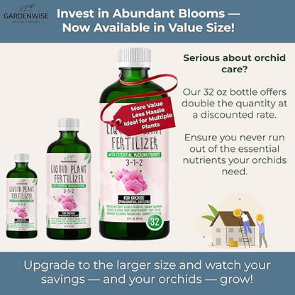 Liquid Orchid Fertilizer Concentrate 3-1-2 with Micronutrients Orchid Care Made Easy (8 OZ)