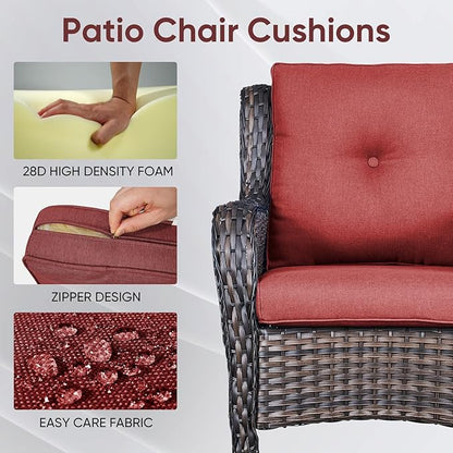 Patio Chair Cushions 5 Packs - Outside 22x24 High Back Water-Resistant Cushion with Zipper Cover for Outdoor Glider Rocking Chairs Loveseat 3-seat Couch Sofa – Red/Buckle