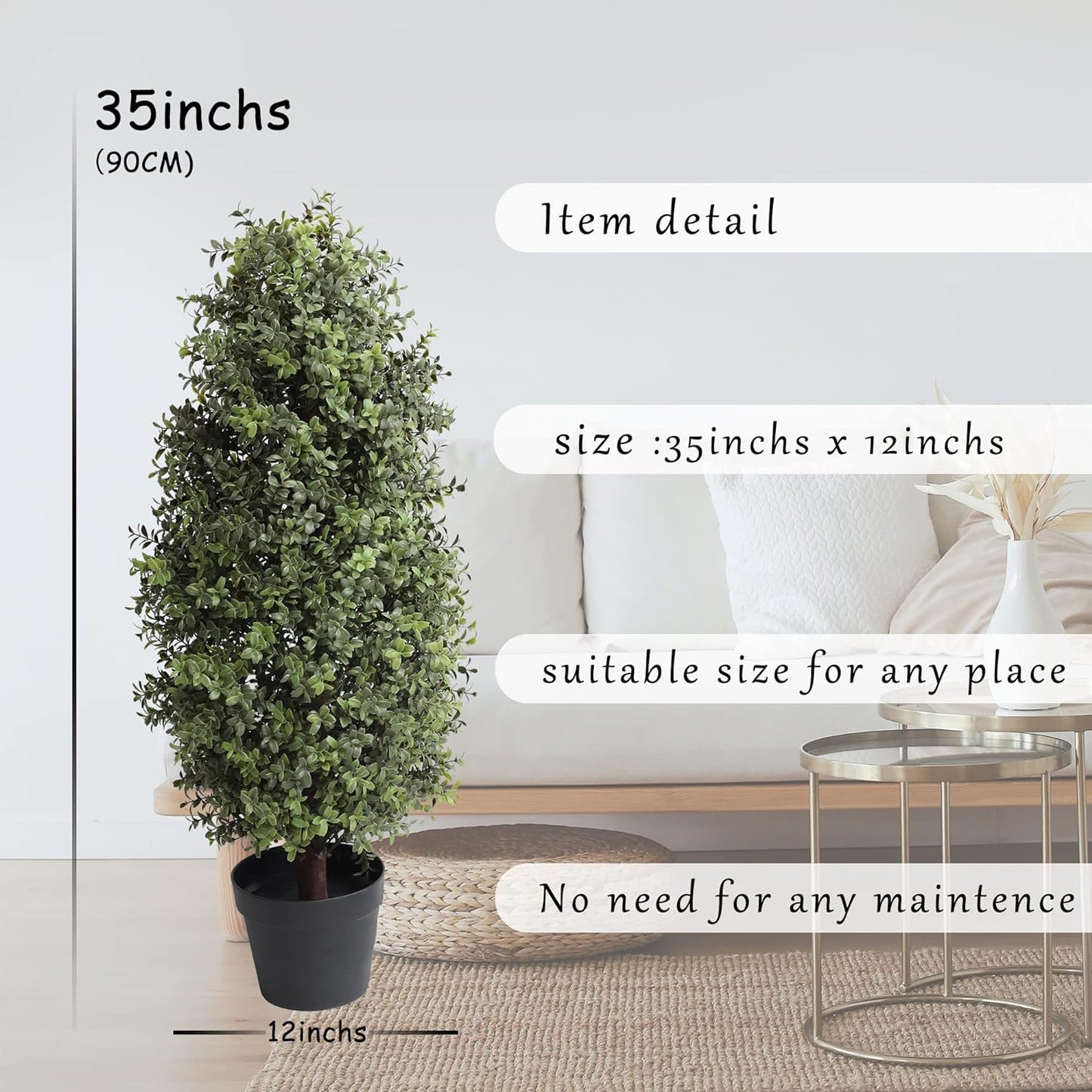 35inch Artificial Topiary Boxwood Tree, Faux Plants Outdoor 2 Packs Fake Bushes Faux Shrub, Artificial Topiary for Outdoors for Home Decor Indoor Front Porch