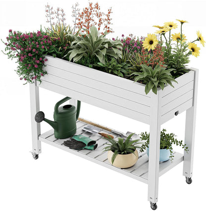 Elevated Raised Garden Bed with Wheels,Outdoor Large Resin Patio Planter Box Stand Divisible with Drain Plug,Water Monitor for Plants Vegetables Flowers Fruits(Ashen)