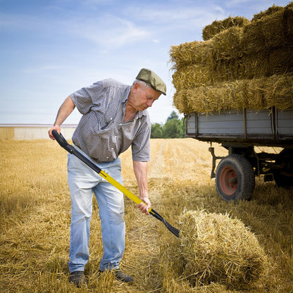 Pitchfork, Steel Tines, Manual Hay Fork, Pitchforks for Gardening Digging Composting Spading,4Tines Garden Fork witn Fiberglass Handle,46Inches (Black)
