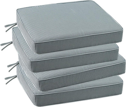 Outdoor Square Corner Seat Cushion, 19"x19"x3", Set of 4, Non Slip Seat Cushion Pads with Removable Cover for Patio Furniture, Garden Yard Lawn, Black White Mini Check