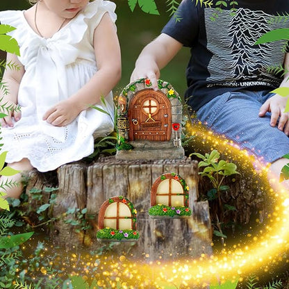 7 Pcs Fairy Doors for Trees Resin Fairy Garden Accessories Outdoor kit Fairy House Kit for DIY Micro Landscape Ornament