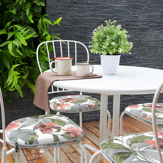 Indoor/Outdoor Chair Cushions 16x17 Inch, Patio Chair Cushions with Ties, All Weather Seat Cushions for Patio Furniture Home Garden Chair Use, Set of 2, Clemens Noir Pink