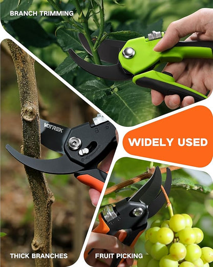 8.5" Pruning Shears for Gardening, 【Unique Stepless Handle Opening】Professional Bypass Garden Clipper, Heavy Duty Plant Pruners for Branch 【SK5 Steel Blades】【Built-in Spring】【All Hand Sizes】