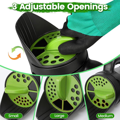 Hand Spreader Shaker, Multiple Adjustable Opening Sizes for All Purpose for Grass Seed, Fertilizer & Earth Food, Snow Salt, Ice and Snow Melt - Up to 80 Oz
