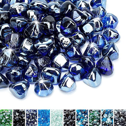 Skyflame 10-Pound Fire Glass Diamonds for Fire Pit Fireplace Landscaping, 1/2 Inch Reflective Glass Fire-Diamonds, Cobalt Blue