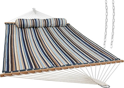 Sunnydaze Quilted Outdoor Hammock with Spreader Bars - Heavy-Duty 450-Pound Capacity Double Hammock for Outside - Ocean Isle