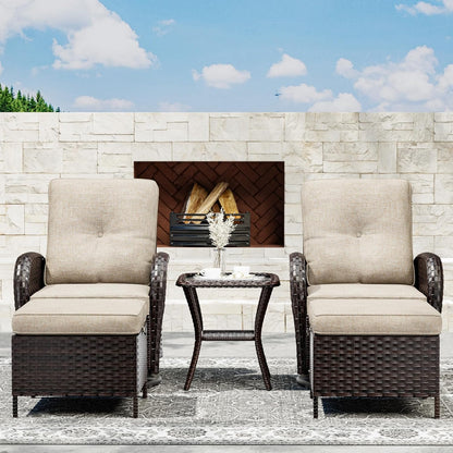 Joyside 5 Piece Patio Furniture Set, Outdoor Swivel Chair Sets with Thick Cushion and Ottoman, Wicker Patio Conversation Set for Porch, Deck Use (Brown/Beige, 5 PCS)