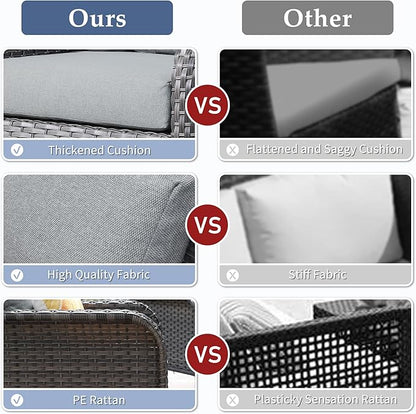 6-Piece Wicker Patio Furniture Set, All-Weather Rattan Conversation Bistro Loveseat Chair and Table Set for Backyard, Balcony and Deck with Soft Cushions and Metal Table(Dark Gray)