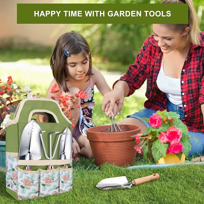 Kynup Gardening Tools, Garden Tools Set-9 Piece, Garden Hand Tool Kit with Cultivators, Thickened Stainless Steel, Rust-Proof, Gardening Supplies, Garden Stuff, Gifts for Women