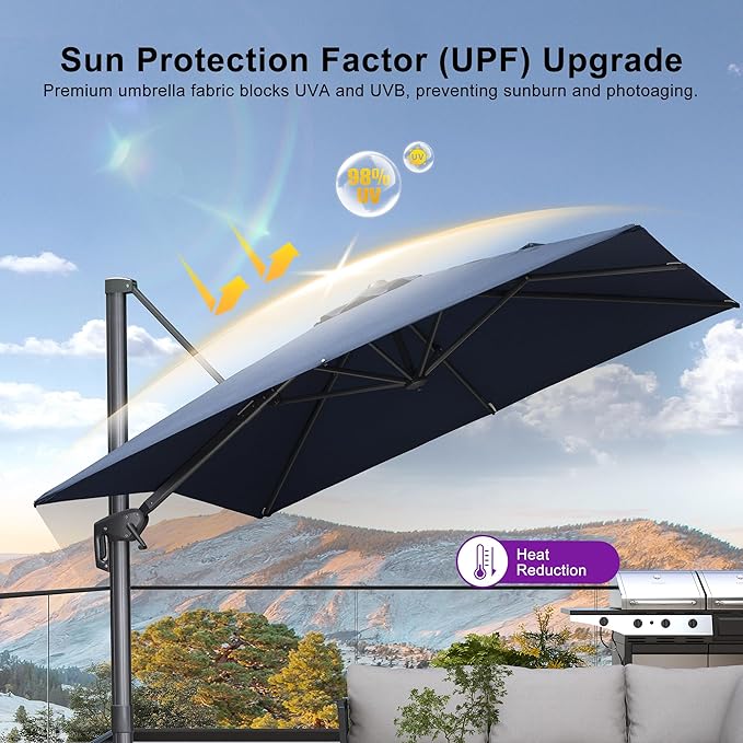 PURPLE LEAF 10' X 13' Patio Umbrella Large Rectangle Outdoor Aluminum Cantilever Umbrella with 3-Year Fade Resistance Recycled Fabric and 360-degree Rotation for Deck Pool Garden, Ocean Slate