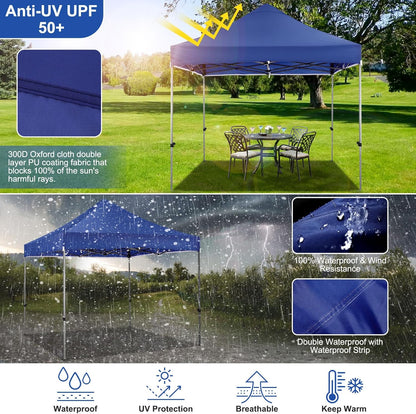 COBIZI 10x10 Pop up Canopy Heavy Duty Without Sidewalls, Easy Set-up Commercial Outdoor Party, 100% Waterproof Wedding Canopy Gazebo, 3 Height Adjustable with Handle Bag,Dark Blue