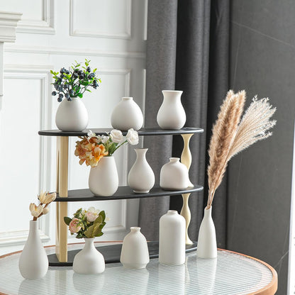 JOJUNO White Bud Vases, Small Ceramic Vase Set of 11, Mini Pottery Vases for Flowers, Decorative Pieces for Home Modern Decor, Boho Decor, Chic Accents for Living Room Dining Table Shelves