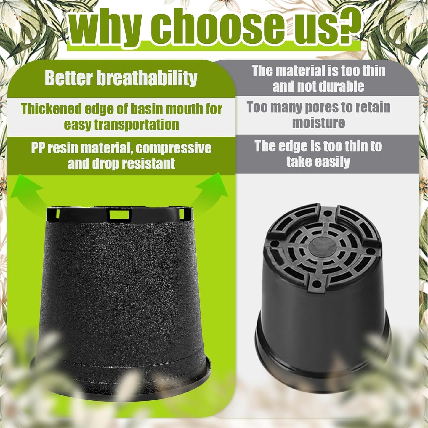 2 Gallon Nursery Pots Plastic Container Injection Molded Pot for Plants Flexible with Drainage Holes Suitable for Plants Soil Growers or Hydroponics Black 10 Pcs