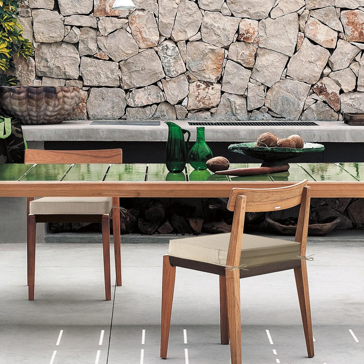 Square Corner Seat Cushions, 19" x 19" x 3", Set of 4, Indoor Outdoor Water Repellent Universal Chair Pads with Ties for Patio Furniture, Garden Deck Dining Chairs, Tan