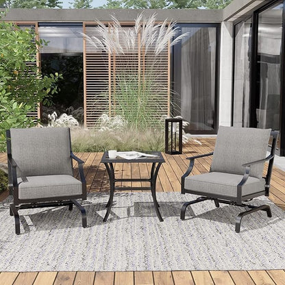 Grand patio Rocking Chairs Patio Chairs Bistro Sets Conversation Chair Indoor Outdoor Chat Set Motion Chair A Comfortable Shake of 5-10° Unique Design Patio Set with Grey Cushions 3-Piece