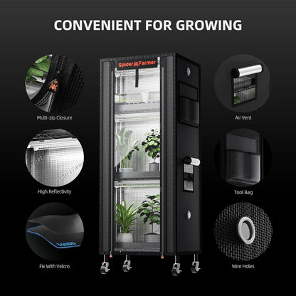Spider Farmer 2025 4-Tier Plant Stand with 6Pcs 12" Full Spectrum 5000K LED Grow Lights and Tent Cover Mini Greenhouse Height Adjustable for Seed Starting Indoor Plants Growth 16Lx12Dx47H