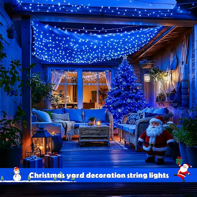 JMEXSUSS 2 Pack Blue Solar Christmas Lights: 100 LED 33ft Blue Solar Lights Outdoor, 8 Modes Solar String Lights for Outside Christmas Tree Gardens Party