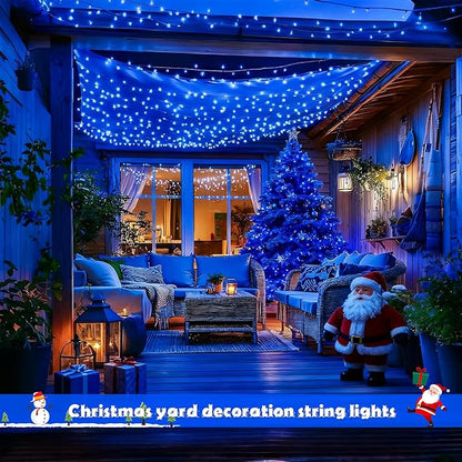 JMEXSUSS 2 Pack Blue Solar Christmas Lights: 100 LED 33ft Blue Solar Lights Outdoor, 8 Modes Solar String Lights for Outside Christmas Tree Gardens Party
