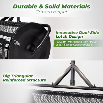 Walensee 44 Inch Compost Spreader Peat Moss Spreader with Side-Latch Design, Upgraded Large-Capacity Metal Mesh Roller for Lawn and Garden Care, Durable Manure Spreader for Seeding and Fertilizing