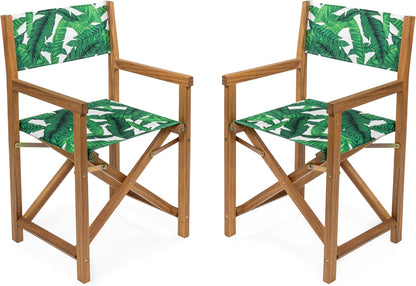 JONATHAN Y DRC1001A-SET2 Cukor Classic Vintage Outdoor Acacia Wood Folding Director Chair with Canvas Seat Mid-Century, Modern, Traditional, Classic, Coastal, Green Leaf/Teak Brown (Set of 2)