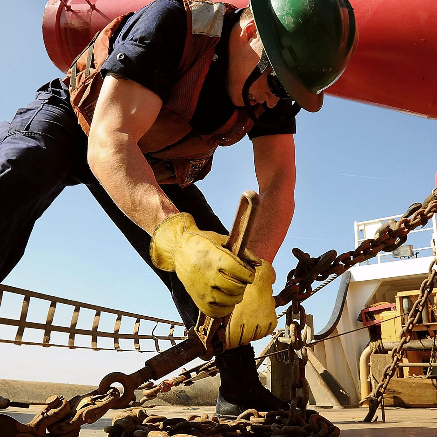 OZERO Leather Work Gloves for Men: 3 Pairs Cowhide Working Gloves Abrasion Resistant Driver Glove for Heavy Duty Yard Work DIY Women Gardening Glove Gold Large