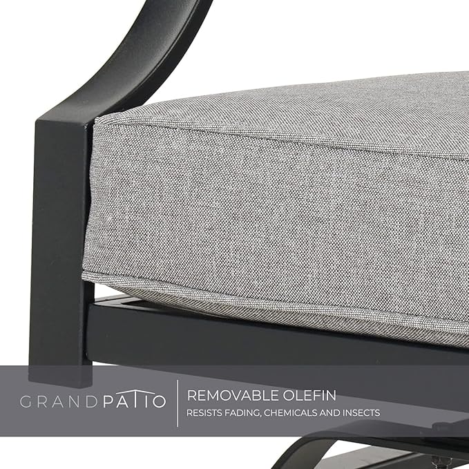 Grand patio 3-Piece Furniture Seating Motion Chairs Set Outdoor Bistro Set Patio Conversation Sets Glider Rocking Chair with Comfortable Gray Cushions Square Coffee Table for Garden Lawn & Poolside