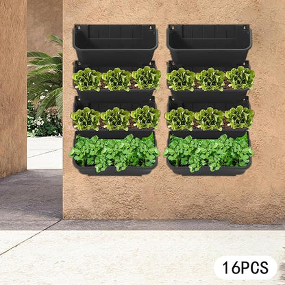 16 Pack Wall-Mounted Vertical Wall Planter Stackable Wall Planter Indoor Outdoor, Garden Self Watering Wall-Mounted Plastic Planter Plant Flower Pot Holder for Vegetable Fruit Herb