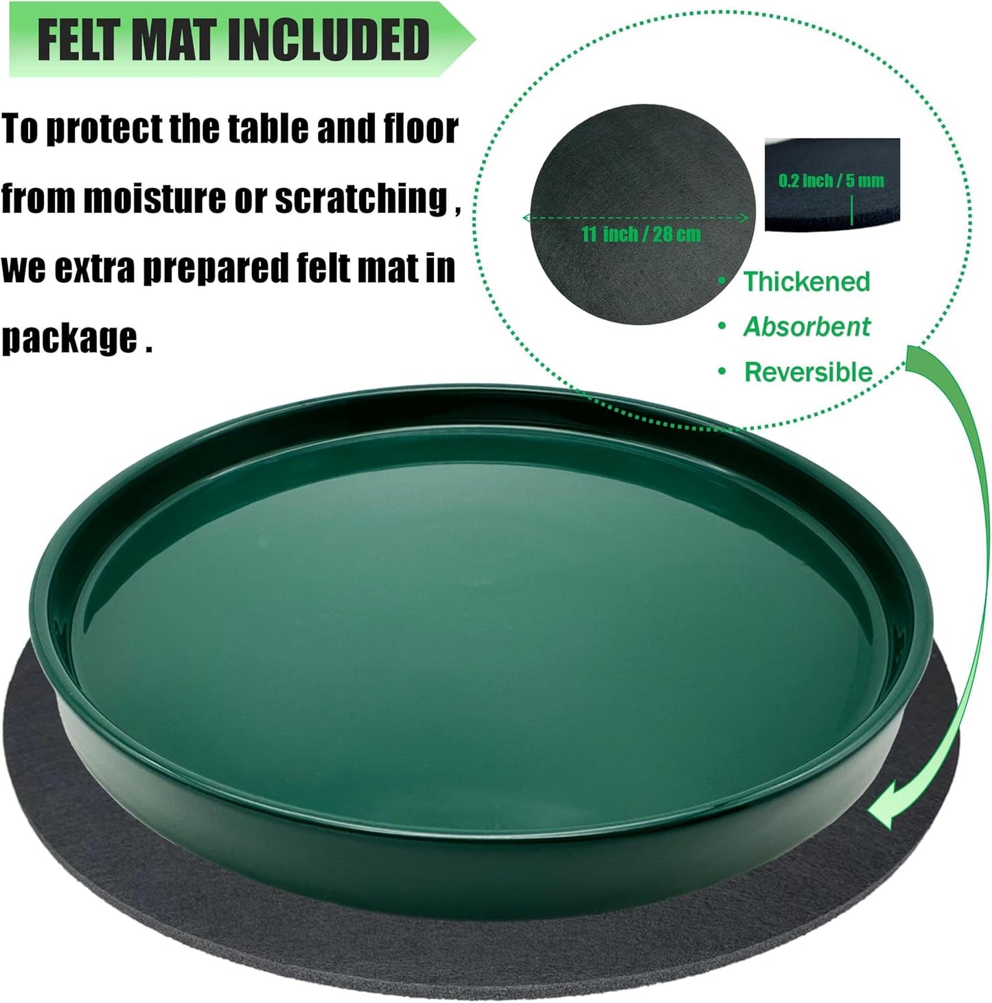 Ceramic Plant Saucer Pot Tray 10 Inch, Planter Saucers 4 5 6 7 8 9 10 11 12 13 Inch for Indoors Outdoor, Durable Sturdy Flower Drainage drip Water Tray for Glazed Pots Base (10.7 Inch-Green)