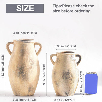 Large Ceramic Vase,11.3 inch Tall Farmhouse Flower Vase with 2 Handles,Terracotta Decorative Flower Vase for Home Decor, Living Room Entryway Table Centerpiece Decor