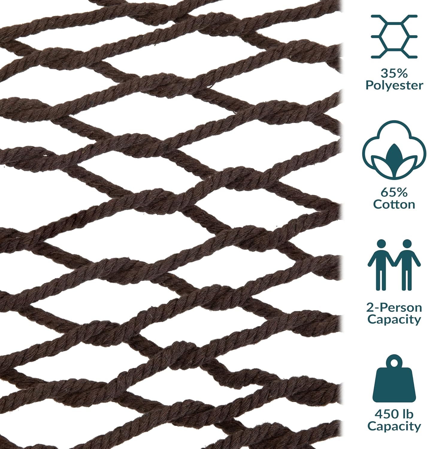 Sunnydaze Cotton Rope Hammock for Outside - 450-Pound Capacity Indoor or Outdoor Hammock with Spreader Bars - Brown