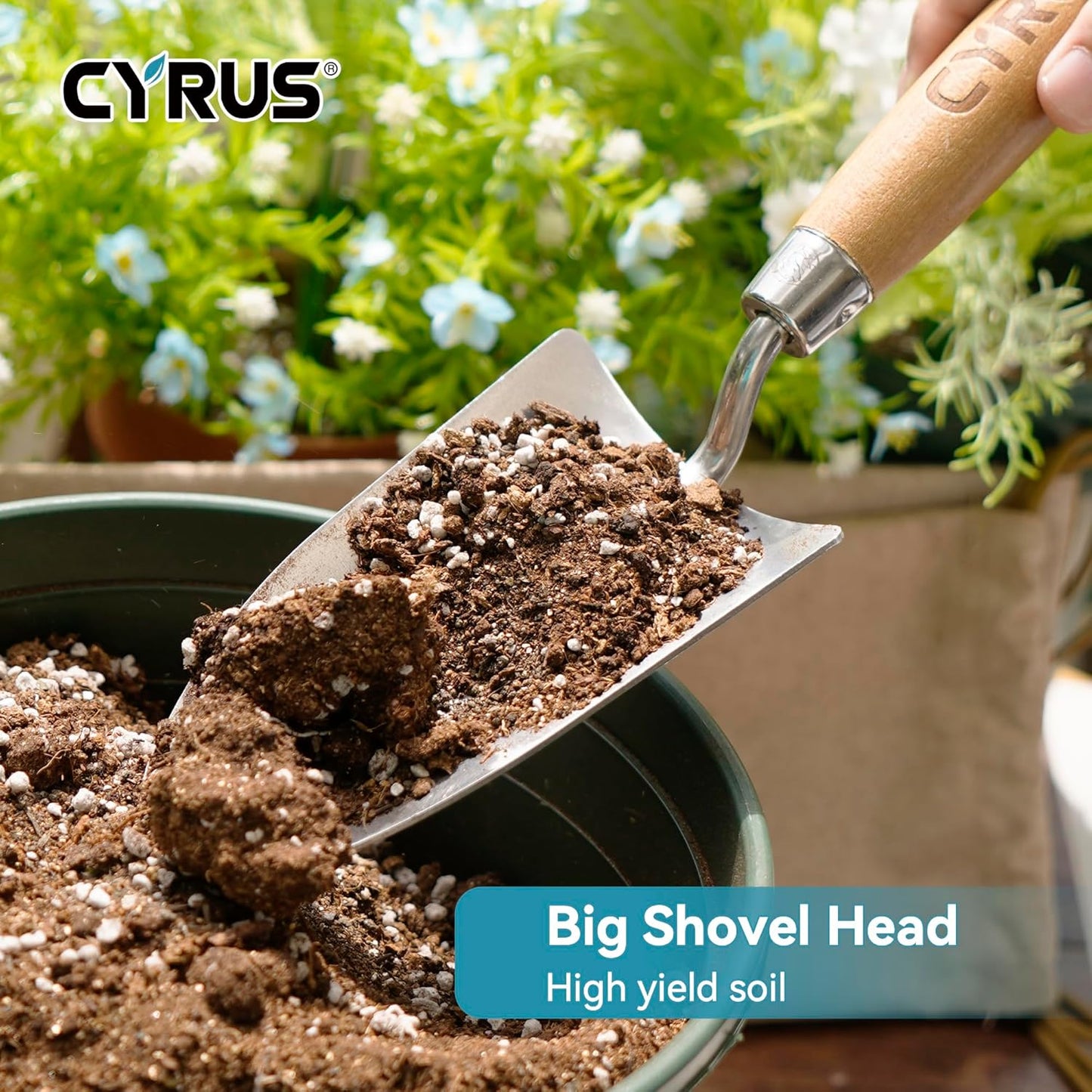 CYRUS 12.6”Garden Trowel,Heavy Duty Large Size Stainless Steel Garden Shovel with Ash Wood Handle,Suitable for Planting,Measuring,Weeding Multi-Functional Garden Spade