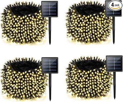 4 Pack Solar Chrismas Lights Outdoor, 170 FT Total 480 LED Solar String Lights for Outside with 8 Modes & Memory Function, Waterproof Twinkle Light for Xmas Tree Yard Party Decorations (Warm White)