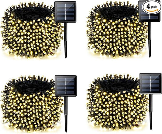 4 Pack Solar Chrismas Lights Outdoor, 170 FT Total 480 LED Solar String Lights for Outside with 8 Modes & Memory Function, Waterproof Twinkle Light for Xmas Tree Yard Party Decorations (Warm White)