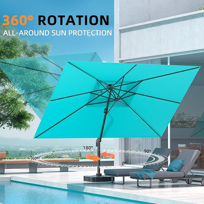 9' X 12' Cantilever Outdoor Patio Umbrellas with Base Included, Large Rectangle Umbrella Heavy Duty 360°Rotation Offset Umbrella for Garden Deck Pool Patio,Turquoise
