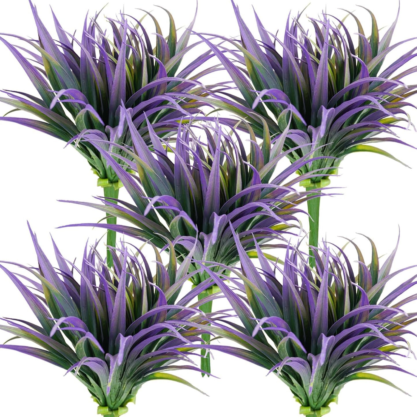 32Pcs Artificial Grass Fake Plants 17.3in Outdoor Plants UV Resistant Faux Greenery Stems Fake Grass for Home Window Garden Office Patio Pathway Front Porch Halloween Décor Green & Purple