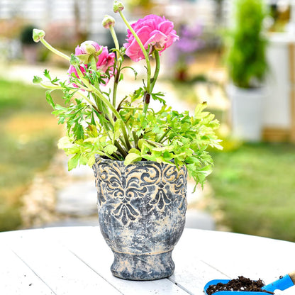 Sungmor 5.9 Inch Cement Plant Pot for Plants, Succulent Planter with Embossed Design, Vintage Concrete Flowerpots with Drainage Hole, Decorative Orchid Houseplant Pot Indoor Outdoor Plant Container