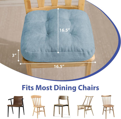 Chair Cushions for Dining Chairs, Dining Chair Cushions, Tufted Indoor Chair Pads with Ties & Non Slip Backing, Seat Cushions for Kitchen Chairs 16.5” x 16.5” x 3.5”, Set of 6, Light Blue