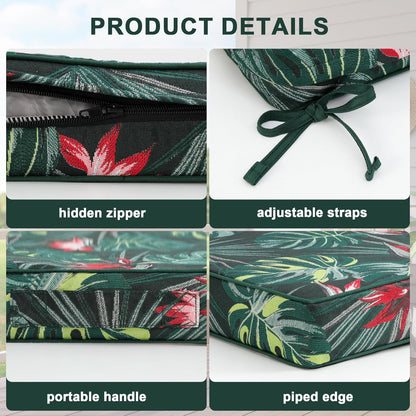 Favoyard Outdoor Chair Cushion 24 x 24 x 4 In Waterproof Pattern Fade Resistant Cushions for Patio Furniture with Removable Cover Attach Straps 28D Foam Insert Cushions Pads for Seat Sofa Couch 2 Pack
