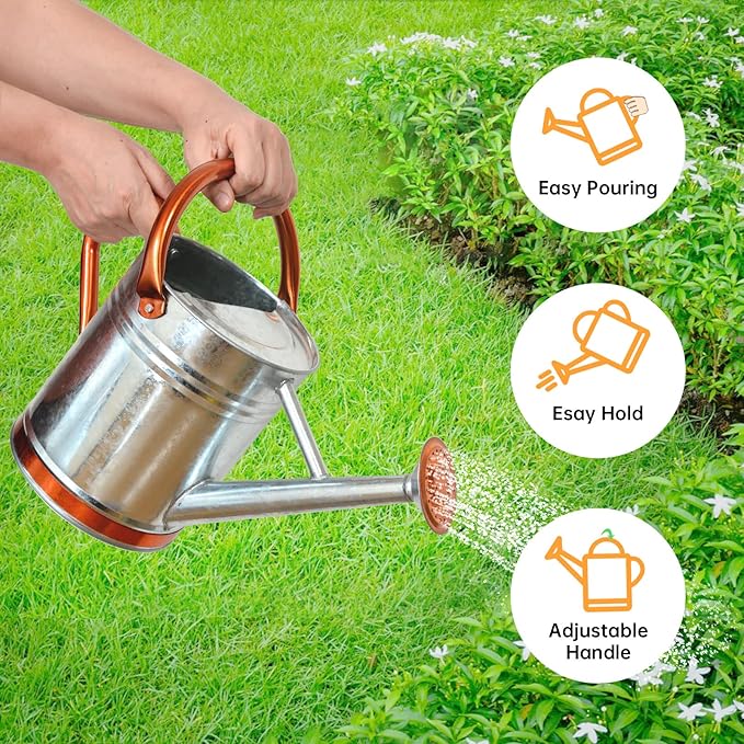 Metal Watering Can for Outdoor Plants, Galvanized Steel Watering Can with Removable spout, 1 Gallon,Perfect Home & Garden Décor Retro Zinc Hue