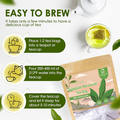NHAT ANH FARM - Premium Syzygium Nervosum Tea Bags, 100 Syzygium Nervosum Tea Bags, 100% Natural Dried Syzygium Nervosum Leaves, Naturally Sweet Herbal Tea, Sugar-Free, Caffeine-Free, No Additives.